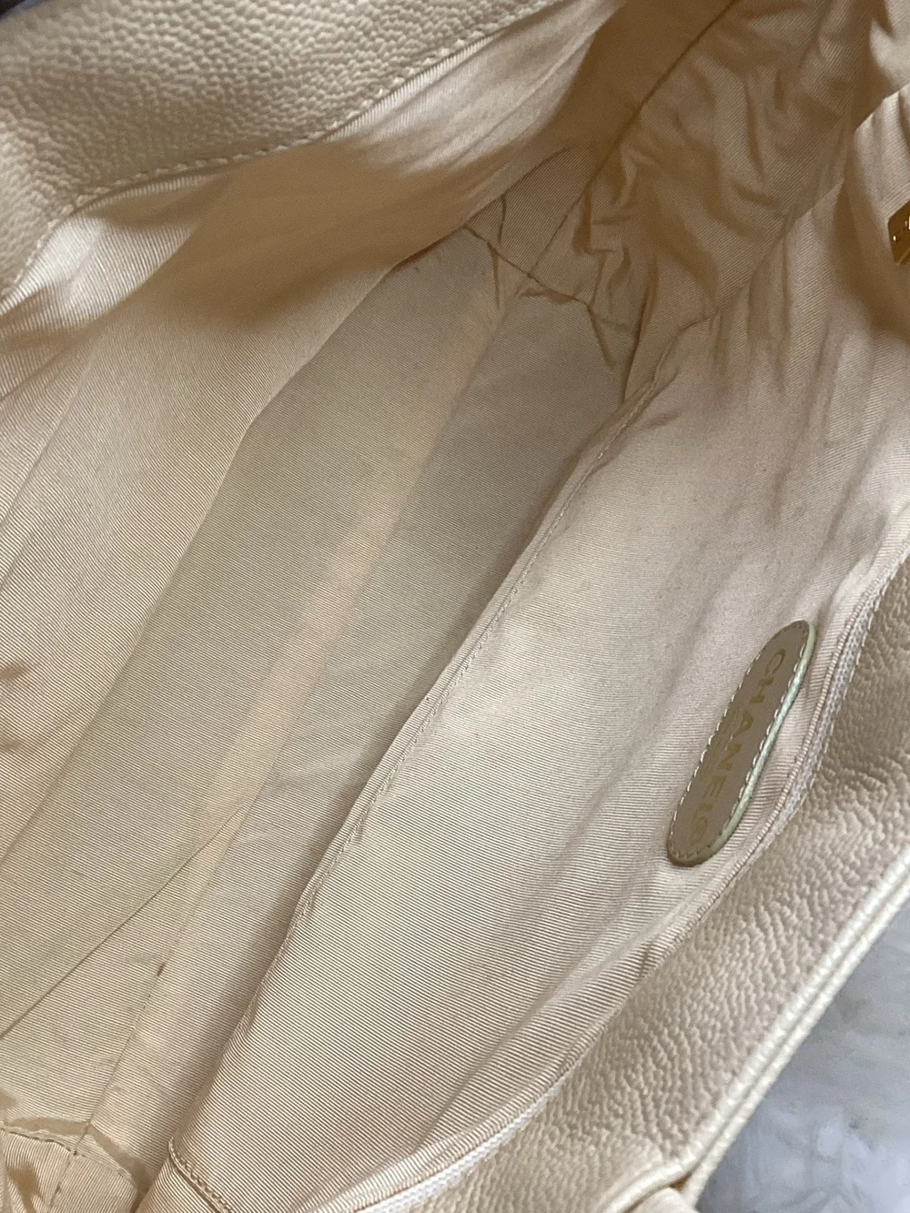CHANEL Beige Caviar Leather CC Stitch Tote